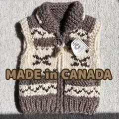 【タグ付き】カウチンセーター　ベスト　カナダ製　キッズ　ウール　100%