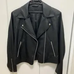 黒 フェイクレザー ライダースジャケット