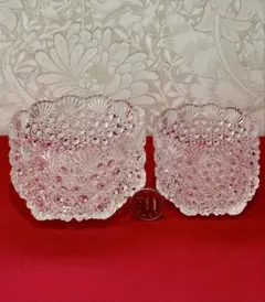 【HOYAクリスタル★ガラス製中サイズ鉢+小鉢のセット】【美品】のサムネイル
