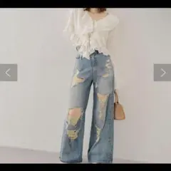 chico ダメージワイドデニムパンツ 0サイズ