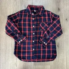 無印良品チェック柄 長袖シャツ 120サイズ ネイビー/レッド