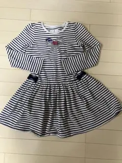 Miki House ストライプ長袖ワンピース 130