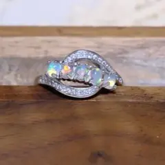 c*a様 【豪華5連】天然エチオピアオパール リング フリーサイズ お得 虹色