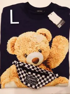 【新品未使用タグ付】テディベアプリント Tシャツ Lサイズ ネイビー