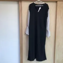 シアー袖ドッキングキャンディースリーブVネックワンピ　mily bilet