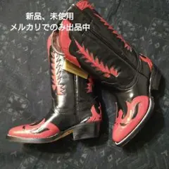 kids用オクラホマ革製ウエスタンブーツ 赤と黒 粋なカウボーイデザイン