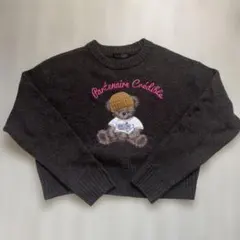 刺繍入りクルーネックセーター ブラウン　サイズF