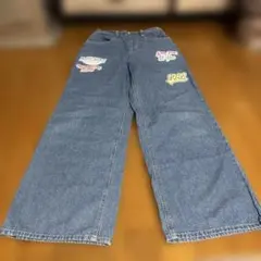 刺繍ロゴ付きデニムロングパンツキッズ