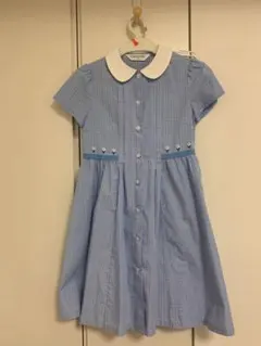 水色 チェック柄 半袖ワンピース