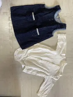 デニムノースリーブドレスとホワイトボディスーツセット