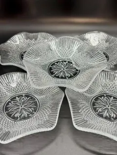 透明ガラス皿 5枚セット 花模様　デザート皿