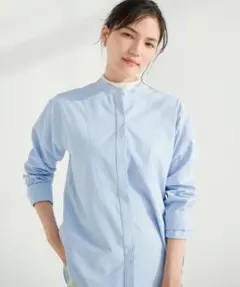 美品✨グリーンレーベルリラクシング VERYコラボ スタンドカラーシャツ ブルー