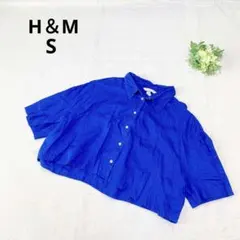 H&M リネン100%シャツ 麻 オーバーサイズ 羽織 S ブルー トップス
