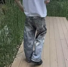 Coke ウォレットチェーン加工　グランジダメージデニム　クラッシュパンツ