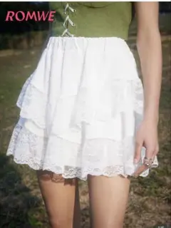 shein ミニスカート　白　フリル　レース　レイヤード