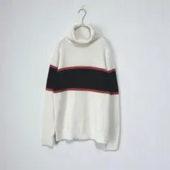 1493 ブリングリーズ 畦編みタートルネックニット 白 ユニセックス M 紺のサムネイル