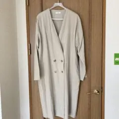 美品 ベージュ ノーカラーコート Freeサイズ
