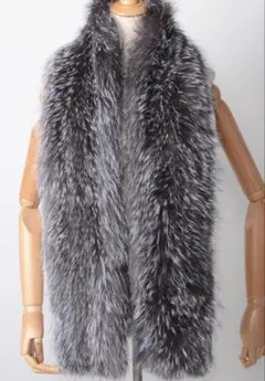 新品 豪華シルバーフォックスを両面で使ったロングマフラー 編み込み/毛皮ファー