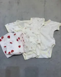 ベビー肌着 短肌着 2枚セット　沐浴ガーゼ2枚セット付き