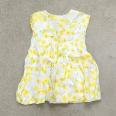 プチバトー　花柄 半袖ワンピース イエロー 86cm　24M
