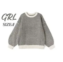 GRL 配色リンクス柄ビッグニットトップス　 FREE SIZE
