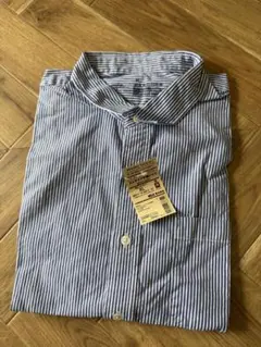 MUJI ストライプ半袖シャツ XL ネイビー