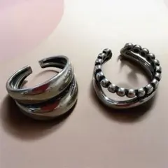 シルバーリング2点セット 二重デザイン メンズ レディース サイズ調整可