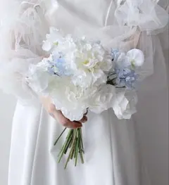 再販　アーティフィシャルフラワーブーケ　水色ブーケ　前撮り　結婚式　ウェディング