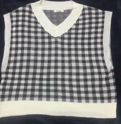 チェック柄 Vネック ベスト M