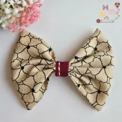 和柄 デカリボン ベージュ 花柄 ちりめん バレッタ 髪留め ハンドメイド