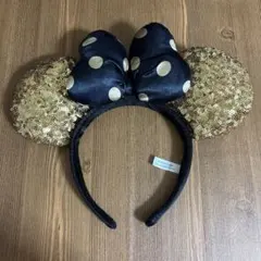 ディズニーカチューシャ　スパンコール　金　ゴールド　リボン　ミニーちゃん