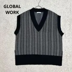 【GLOBAL WORK】グローバルワーク　Vネック　ニットベスト　ブラック