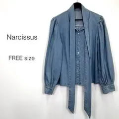 Narcissus デニムブラウス ボウタイ 長袖 ブルー FREE - メルカリ