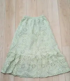 GU ジーユー コットン 刺繍デザイン ロングスカート グリーン系 Mサイズ