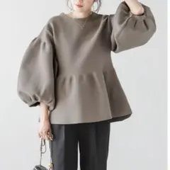 ❤ Lajour ラジュール❤日本製ニット ボリュームスリーブ FREE モカ