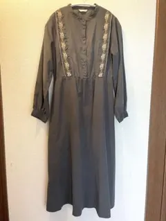 ehka sopo 刺繍 ロングワンピース チャコール