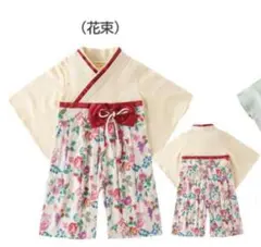 花柄リボン付きベビー袴ロンパース70cm