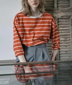 【Le Melange】マルチボーダーTee Tシャツ　コットン　レッドのサムネイル