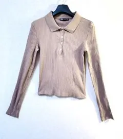 【トレンド・美品】ZARA リブポロニット クロップド丈 モカ S　短丈　年中可