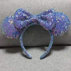 【ほぼ未使用】ミッキー耳カチューシャ 青紫色 スパンコール