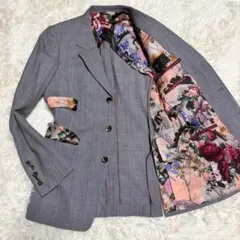 極美品【ポールスミスコレクション】英国生地 花柄 テーラードジャケット グレーM