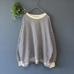 シーズンリーズン［M］大人ナチュラル◎ぽわん長袖◎ボーダー柄ゆったりカットソー