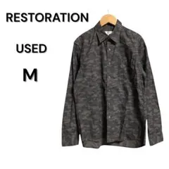 RESTORATION 迷彩柄 長袖シャツ Mサイズ USED