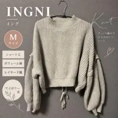 INGNI イング レイヤード風 ニット ショート丈 ボリューム袖 M アイボリ