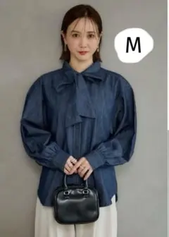しまむら　田中里奈 mysa closet デニムボウタイブラウス　M 濃紺