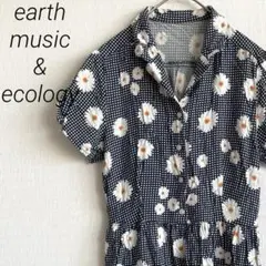 earth music&ecology ひざ丈シャツワンピース 花柄 チェック柄