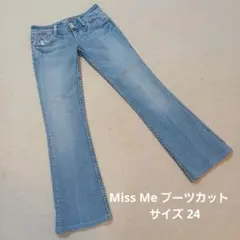 【美品】Miss Me ミスミー ブーツカットデニム 刺繍 ビジュー 装飾 24