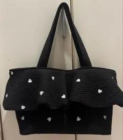 えり様専用　ヌビ　肩かけ　トートバッグ　ブラック×ハート　刺繍生地　大きめ