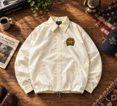 USA製 コーチジャケット 90s 企業ロゴ 刺繍フルジップ 白 ユニオン古着