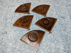 【未使用】木製茶托 5枚セット 桜模様 扇形